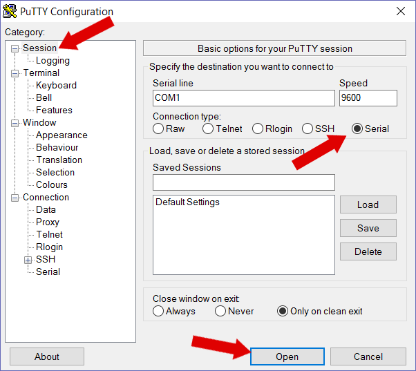 Connecting to a network device in console using PuTTY