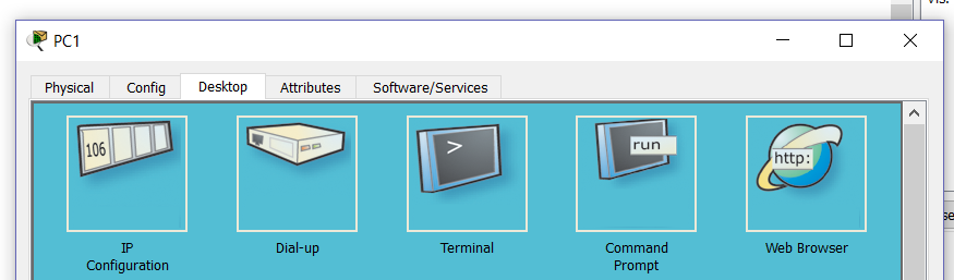 Cisco Packet Tracer: desktop tab on PC