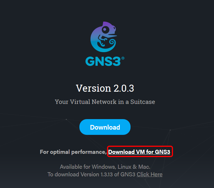 Download the GNS3 VM from their official website