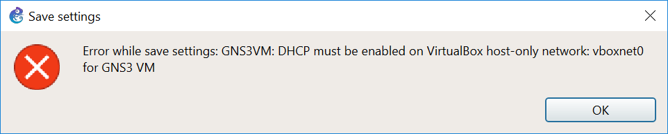 The DHCP must be enabled error when installing GNS3 VM can be easily fixed