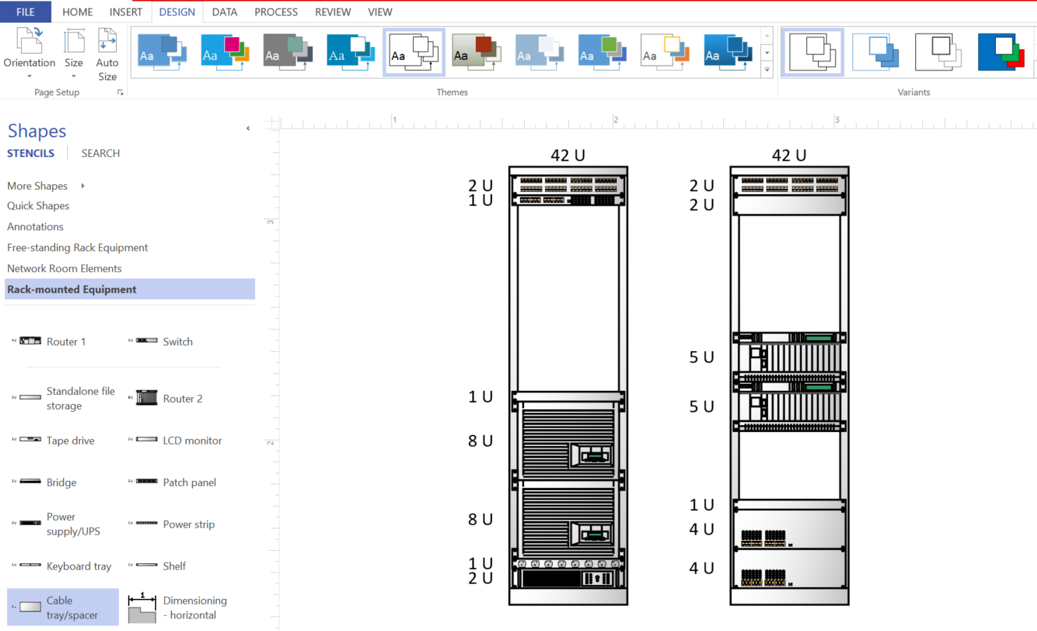 Use Microsoft Visio to create network topologies and rack designs