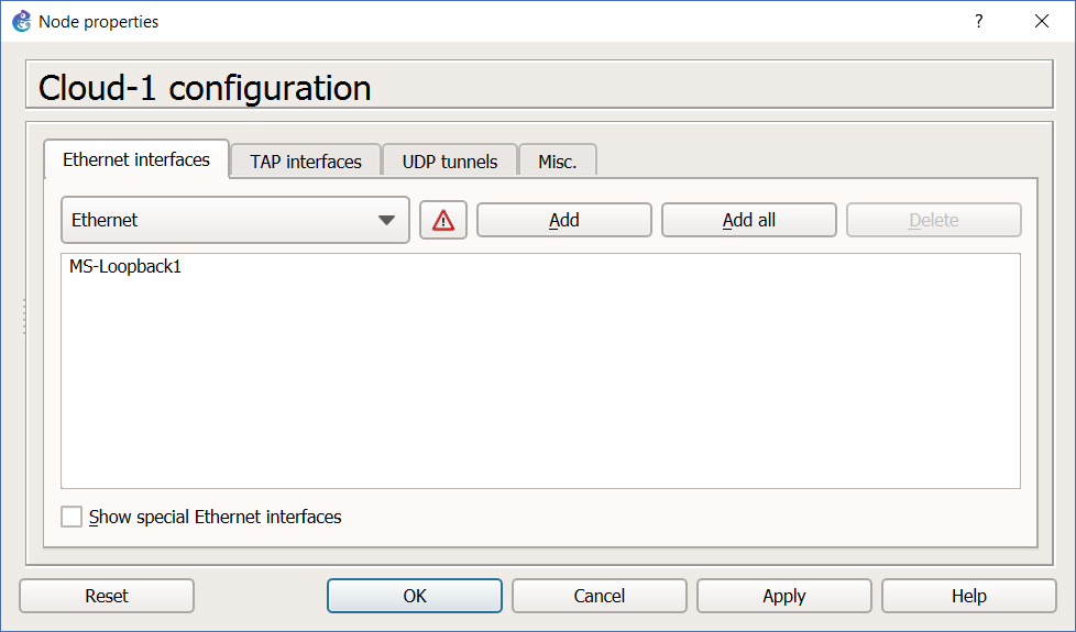 Cloud configuration in GNS3 for SDN testing