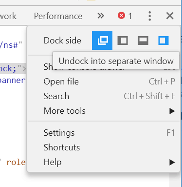 To simply the usage of developer tools and have a cleaner interface, you can undock them into a separate windows