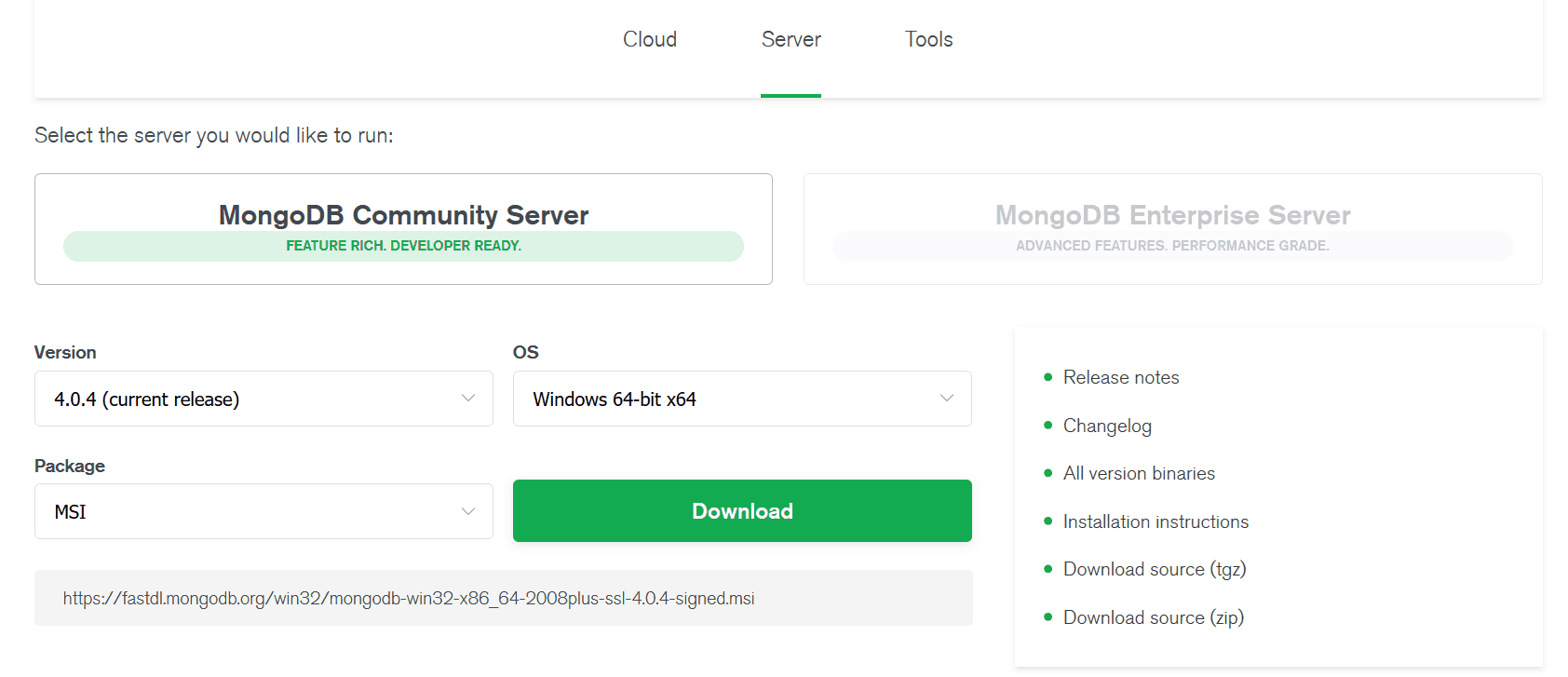 MongoDB Windows Tutorial: go to the official download page to download and install MongoDB.