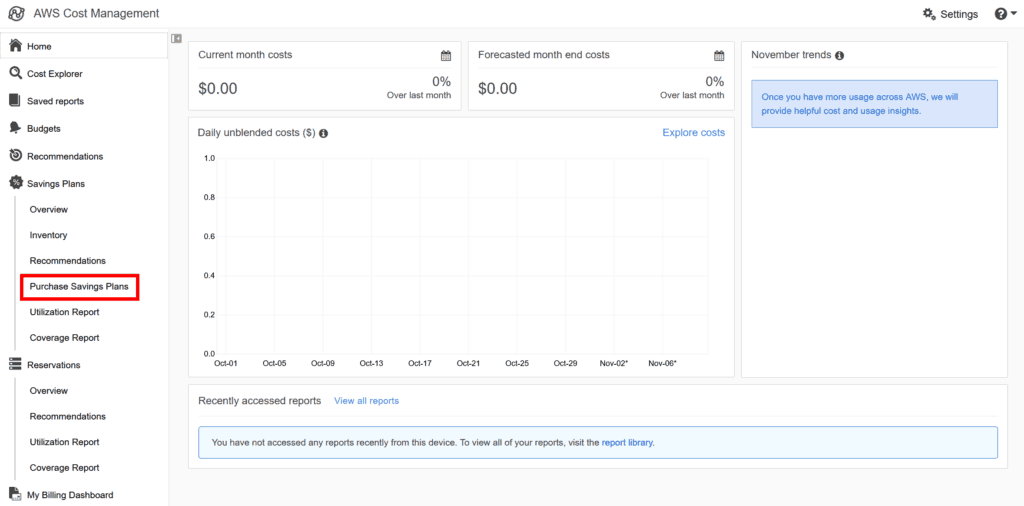 AWS Cost Explorer is the tool in AWS where you can perform cloud cost optimization through saving plans: click on Purchase Saving Plans