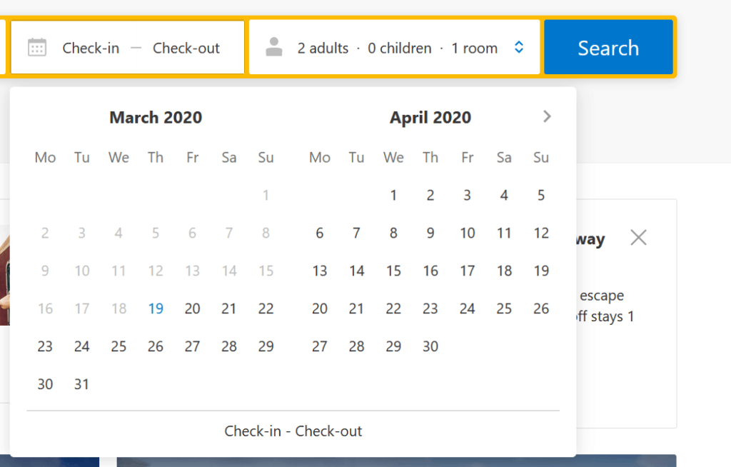 The calendar widget on Booking.com