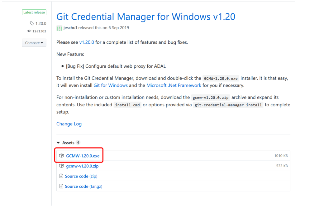 Git credential manager for Windows can be downloaded from the latest release on GitHub.com