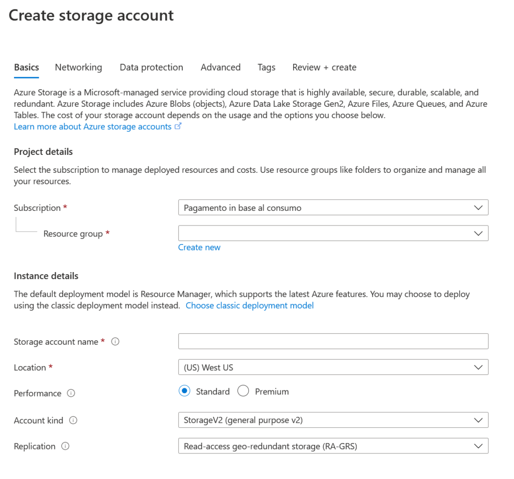 How to create a Storage Acount in Microsoft Azure