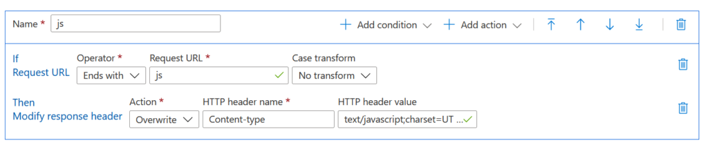 Azure Rules Engine rule to set the Content-Type to JavaScript for JS files