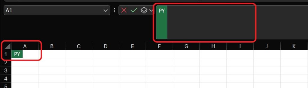 The PY formula box allows you to write Python in Excel