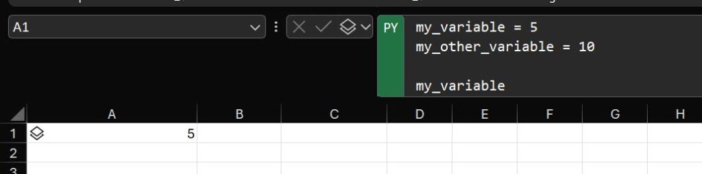 This is how you assign variables in Python in Excel, using the equal sign