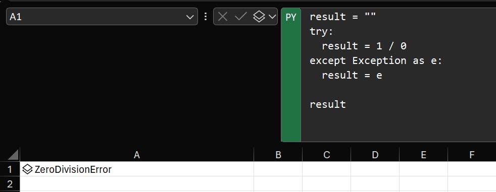 Try-Except block to handle errors in python in Excel